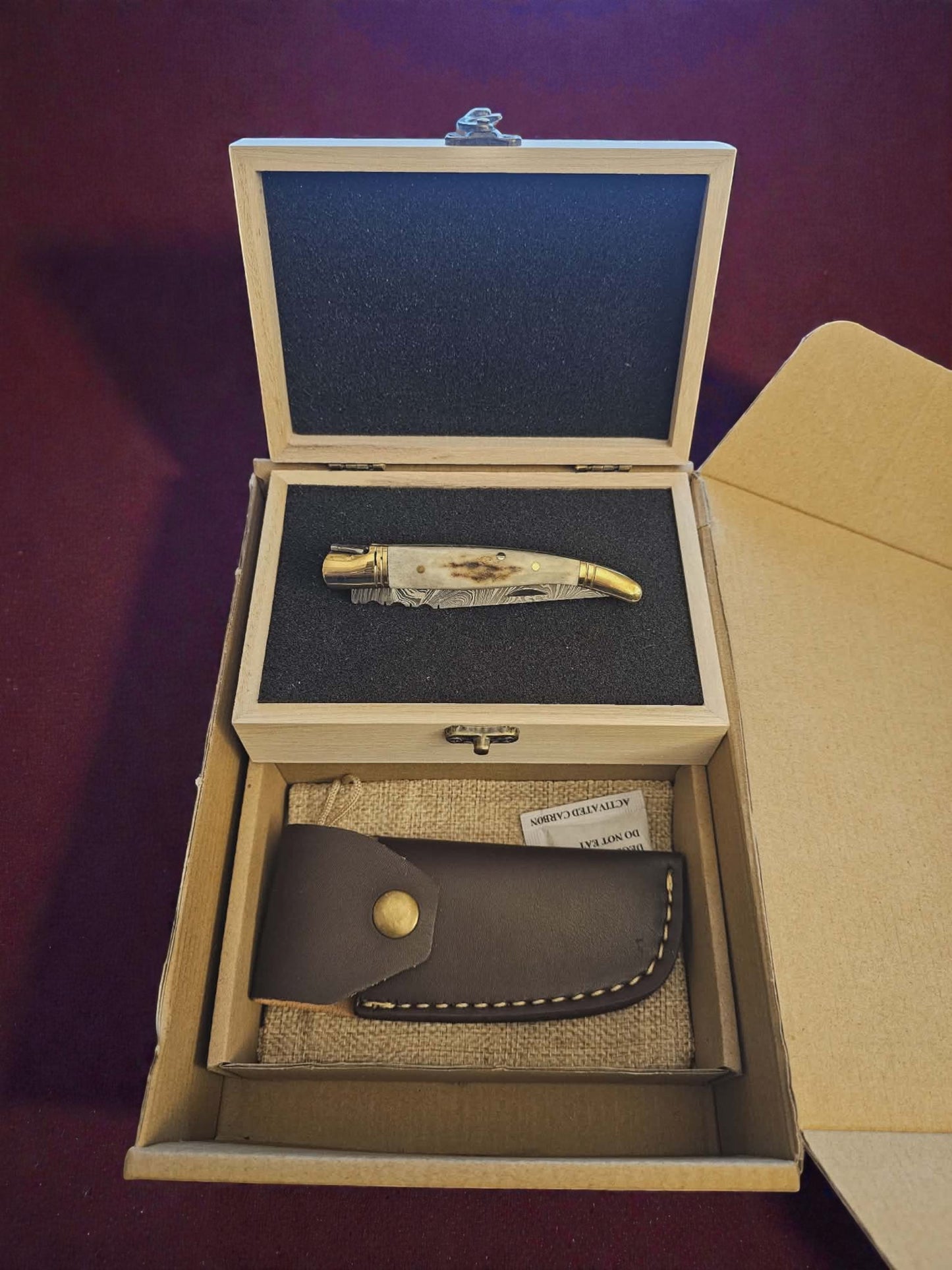 F006 - Χειροποίητο Laguiole Petit από Δαμασκηνό Ατσάλι & κέρατο ελαφιού