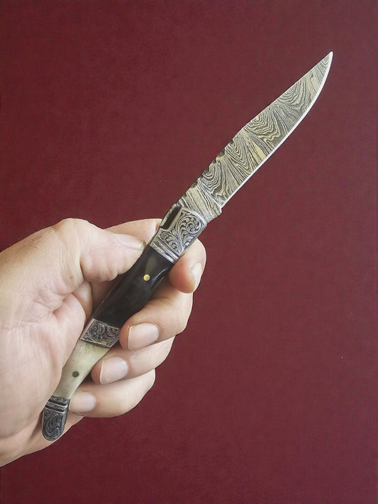 F035 - Χειροποίητο Laguiole Art Edition από Δαμασκηνό ατσάλι - Κέρατο βούβαλου & κέρατο κόκκινου ελαφιού