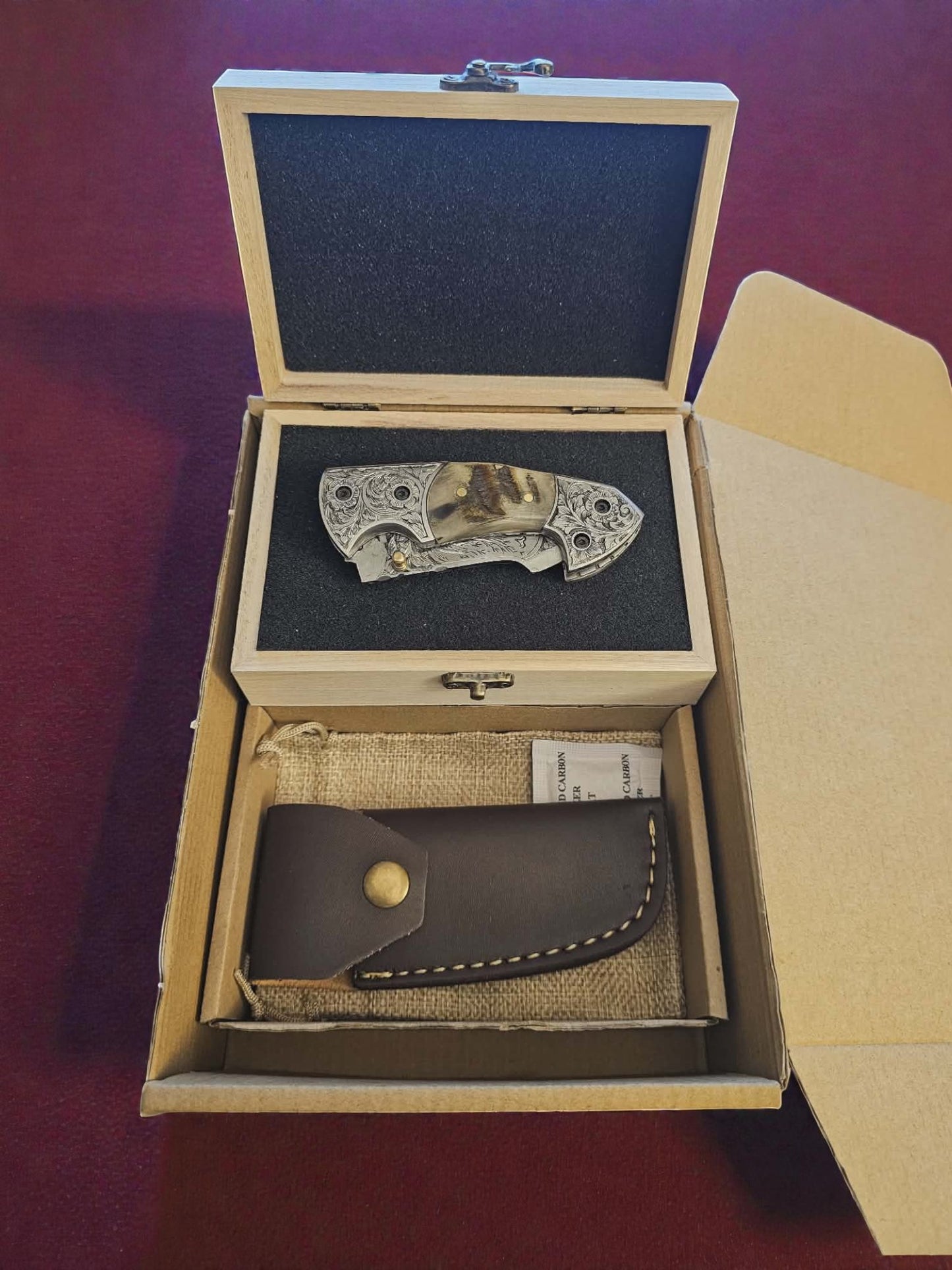 F067 - Χειροποίητο Exclusive EDC από Χειροποίητα χαραγμένο ανοξείδωτο ατσάλι & κέρατο άγριου κριαριού