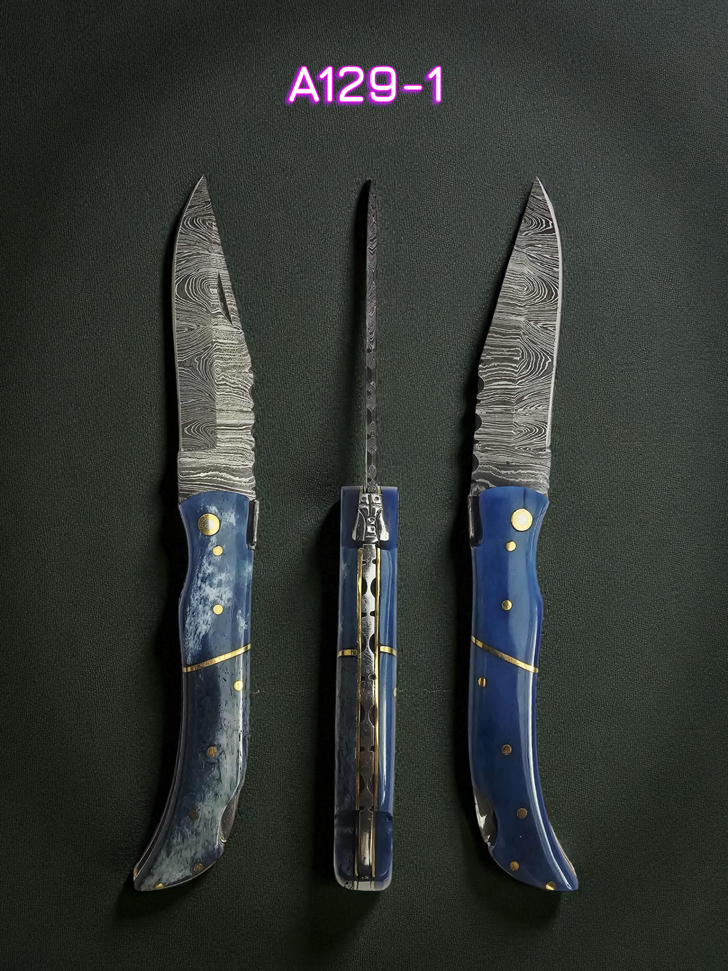 A129 Handmade Laguiole Élite - Damascus Steel & Resin Camel Bone