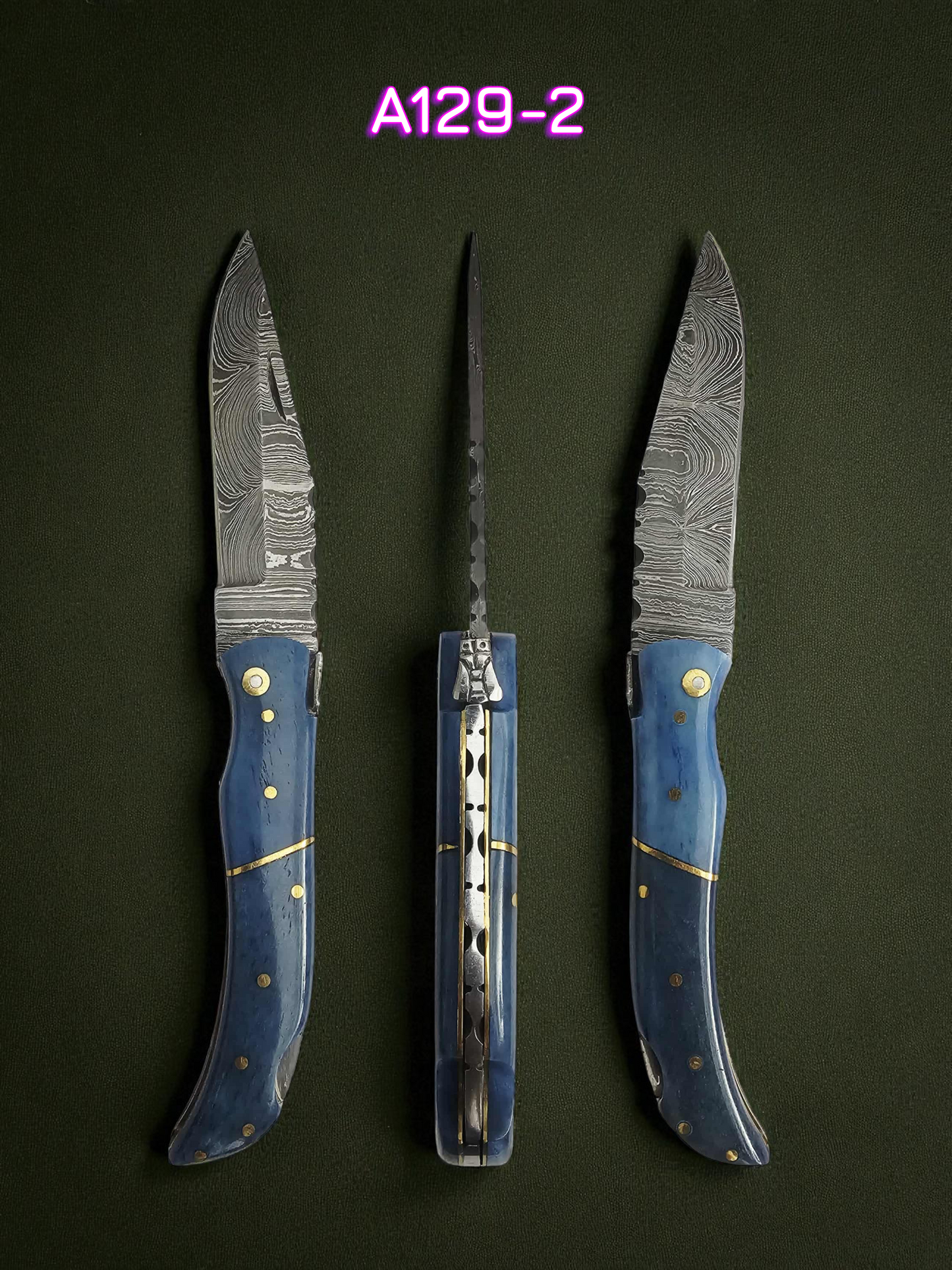 A129 Handmade Laguiole Élite - Damascus Steel & Resin Camel Bone