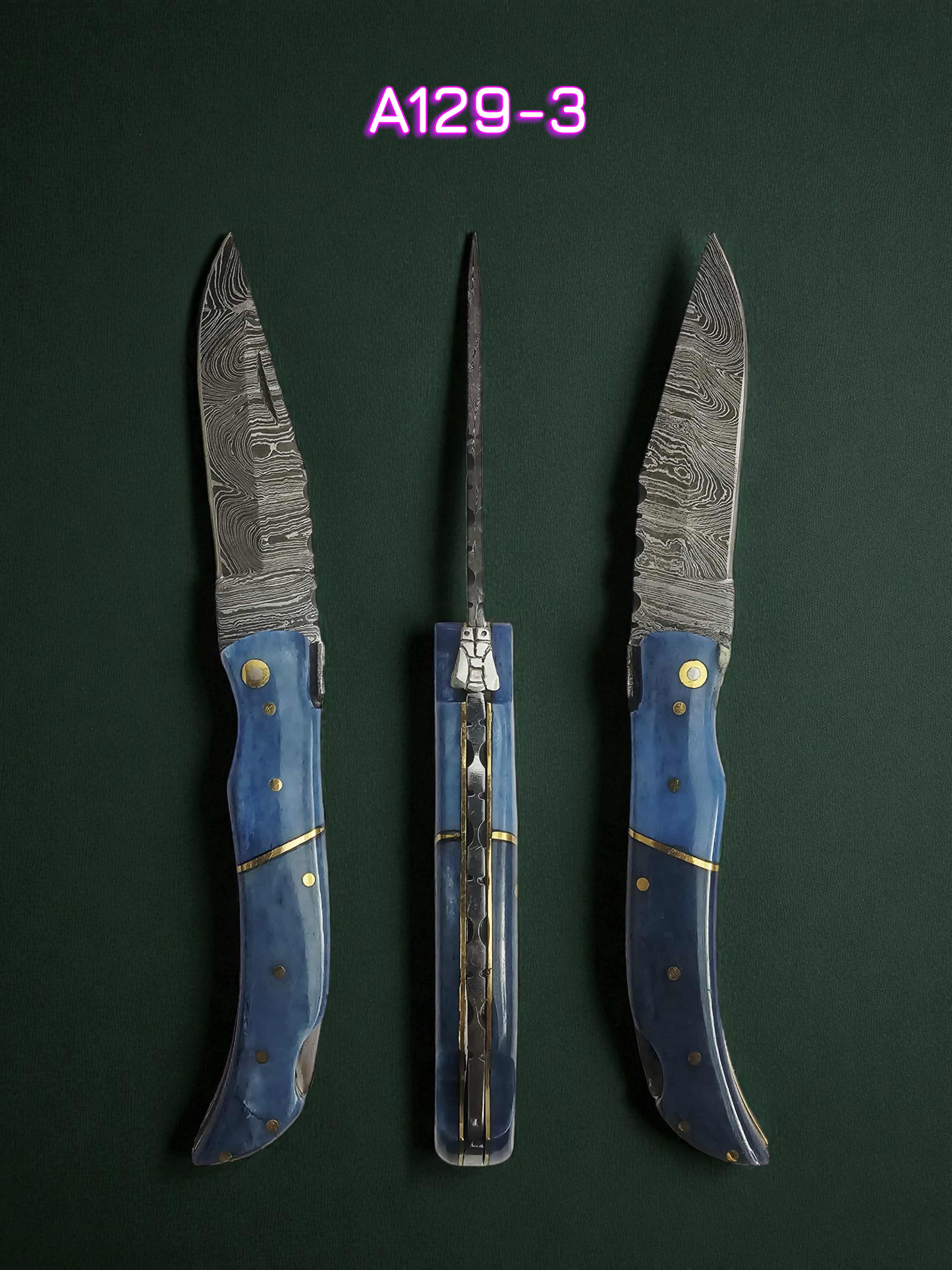 A129 Handmade Laguiole Élite - Damascus Steel & Resin Camel Bone