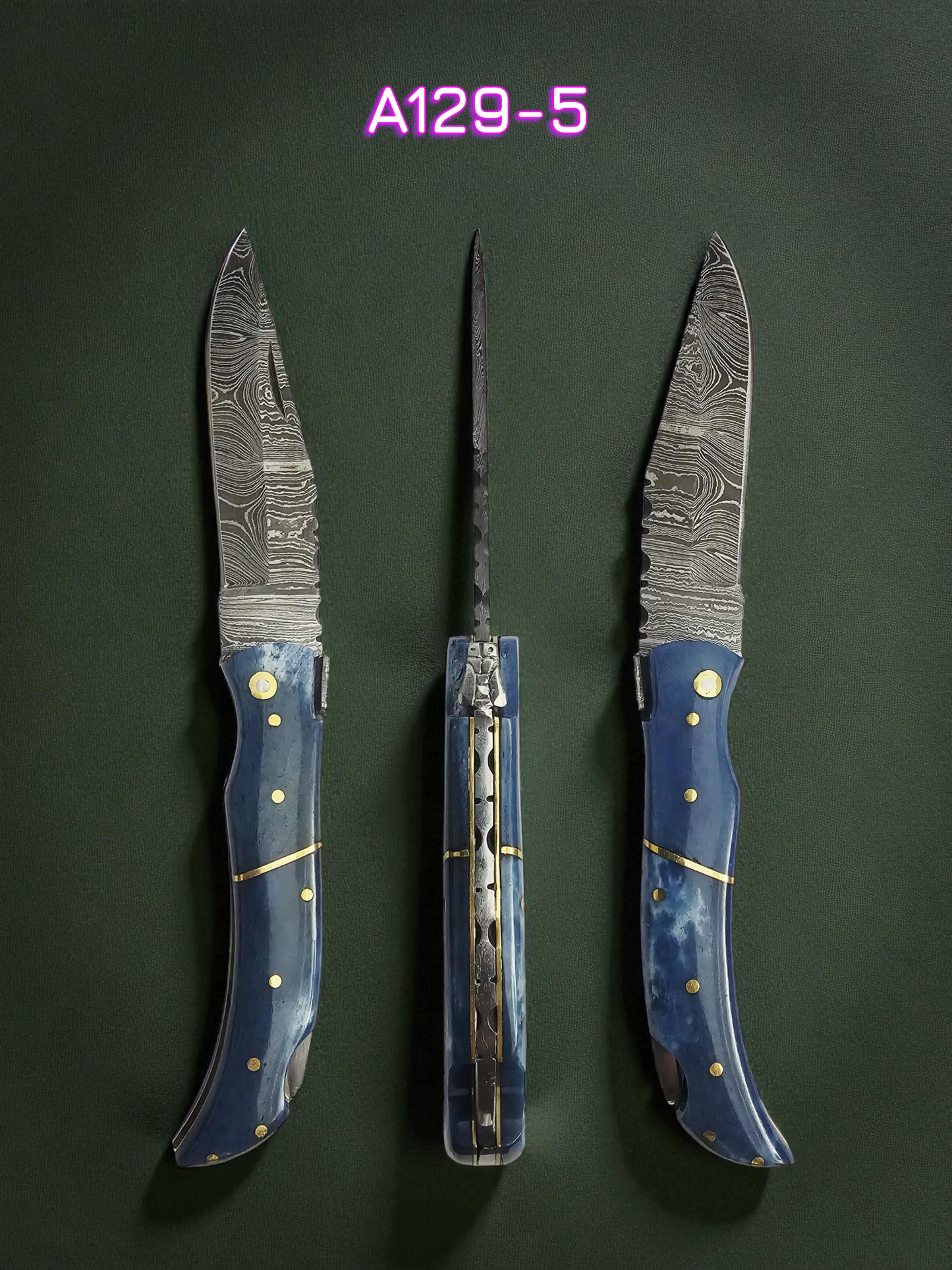 A129 Handmade Laguiole Élite - Damascus Steel & Resin Camel Bone