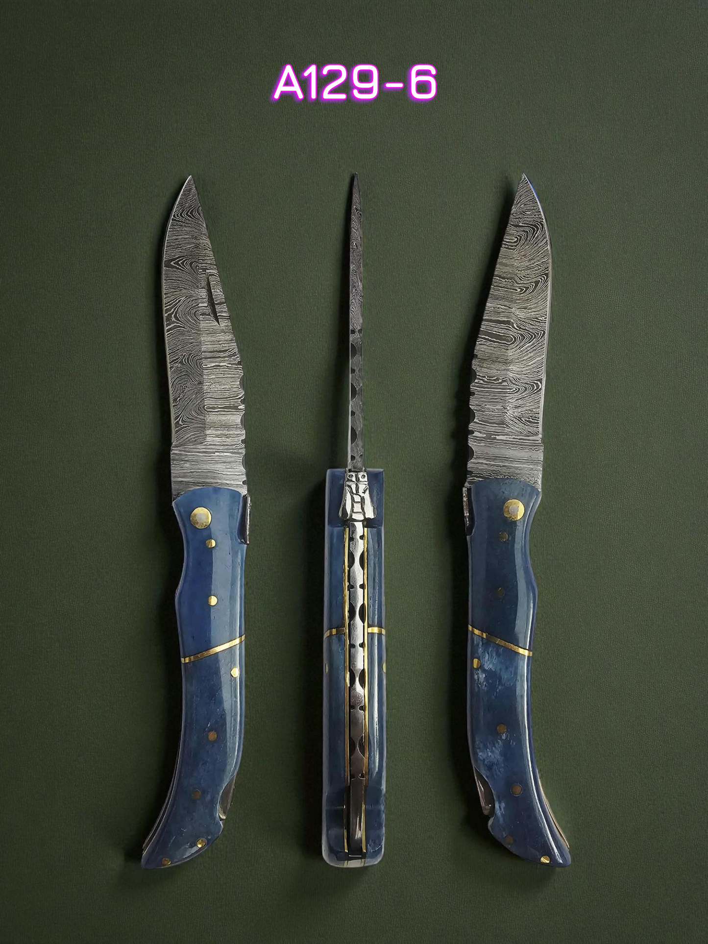 A129 Handmade Laguiole Élite - Damascus Steel & Resin Camel Bone