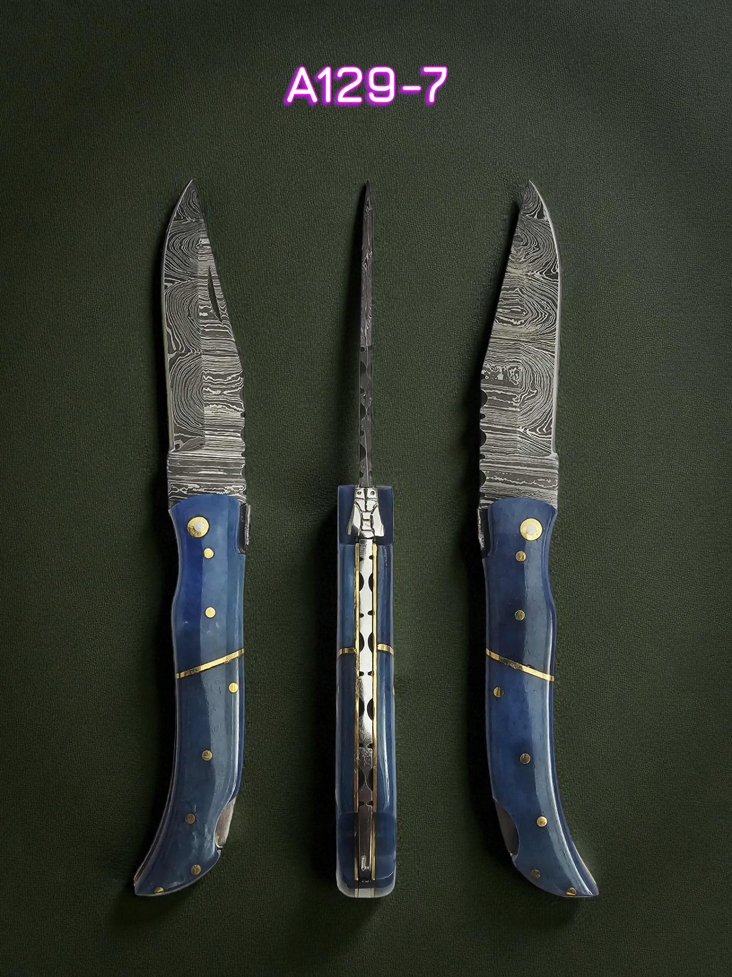 A129 Handmade Laguiole Élite - Damascus Steel & Resin Camel Bone