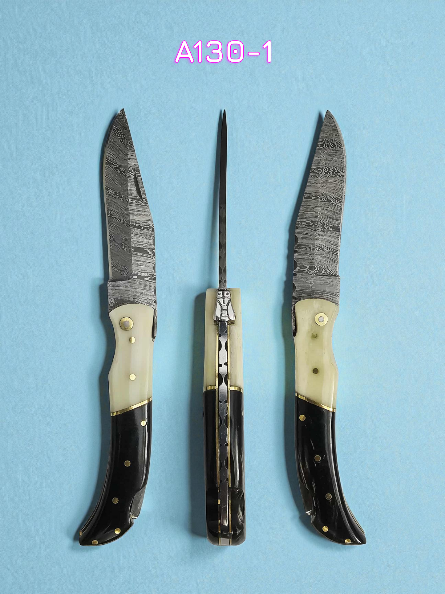 A130 Handmade Laguiole Élite - Damascus Steel - Camel Bone & Buffalo Horn