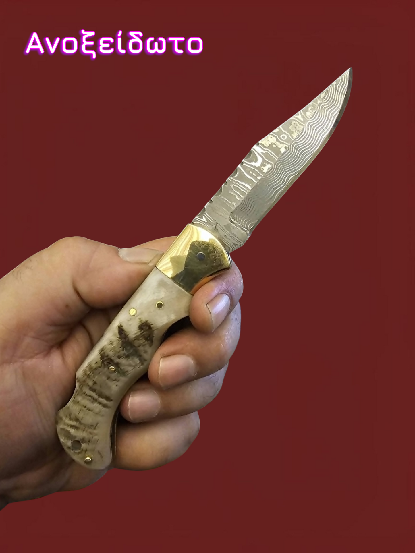 F075 - Tsiakkoui - Stainless Damascus & Horn