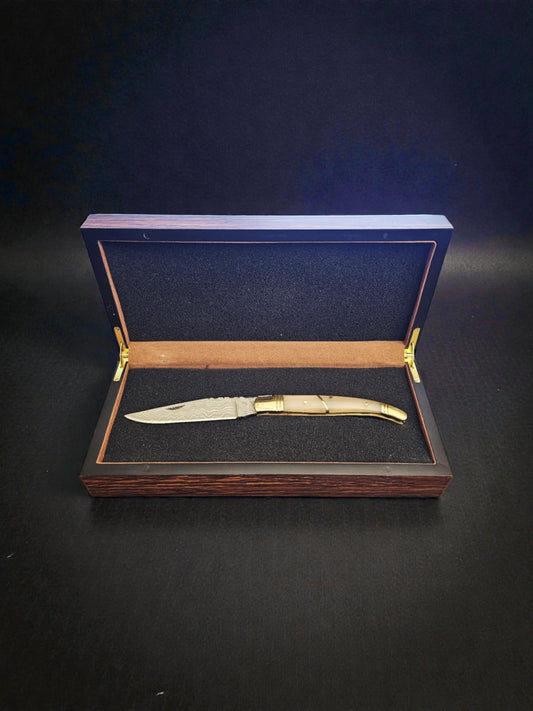 A159G – Χειροποίητο Laguiole Classique + Δερμάτινη Θήκη + Premium Ξύλινο Κουτί Δώρου